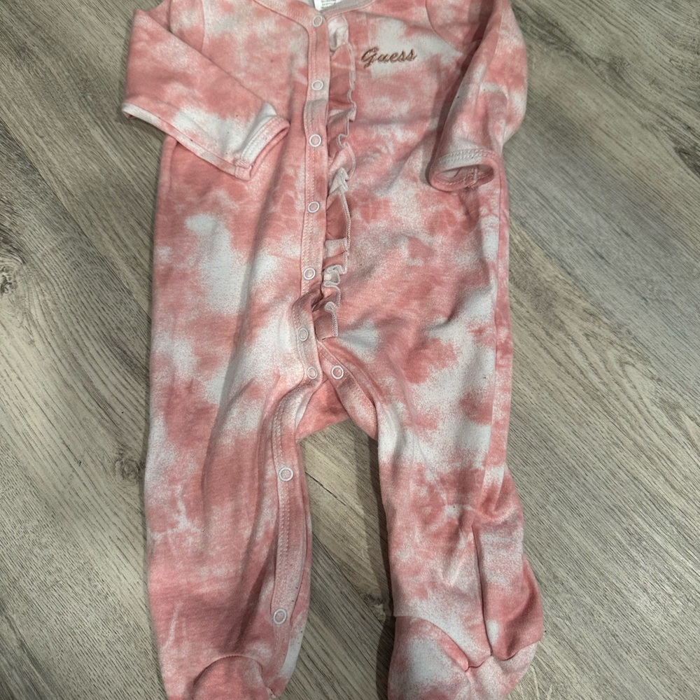 Guess Pink and White Tie-Dye Footies One Piece